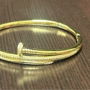 Gold Tone Nail Oval Hinge Bangle Bracelet - New